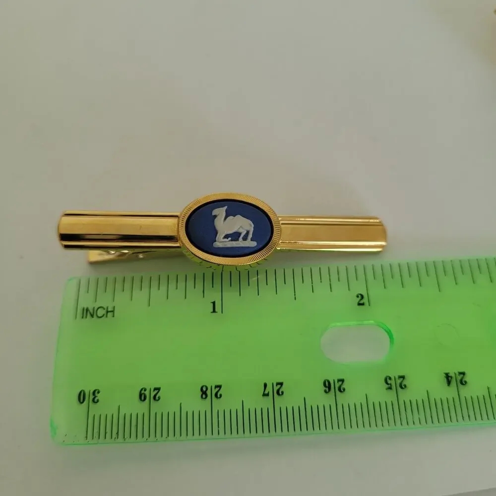 Wedgewood‎ Jasperwear Tie Bar Clip Cufflinks Set Gold Blue Tone Camel England